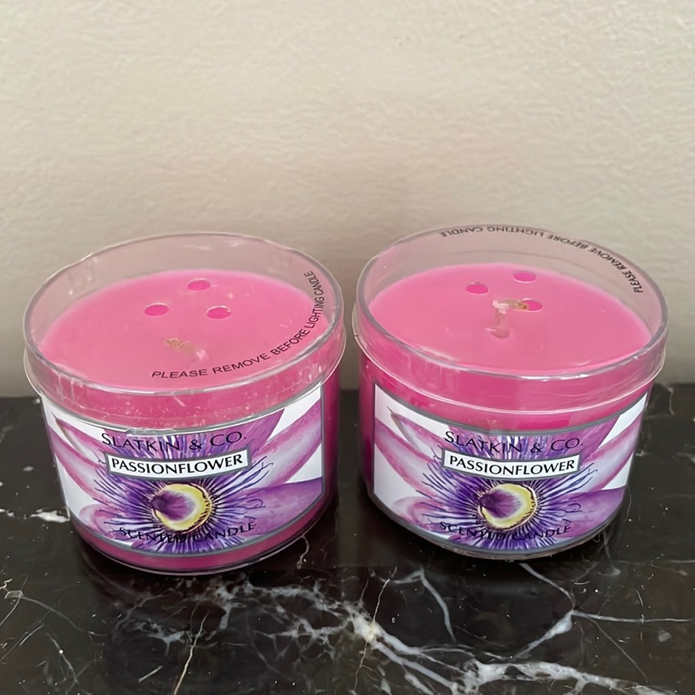 Slatkin & Co Passion Flower scented candle, 1.6oz, pink, set of 2 candles